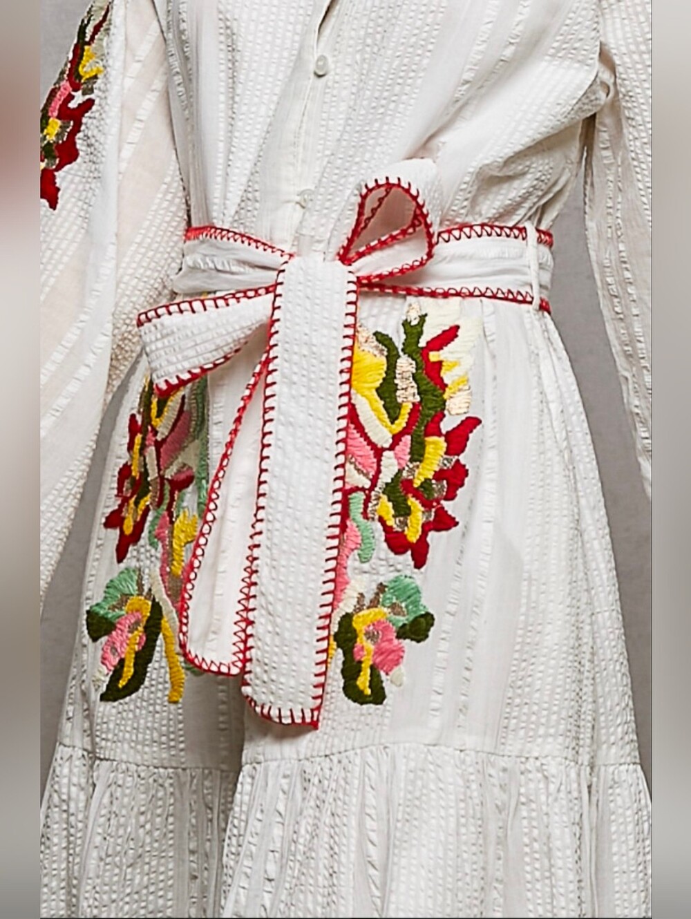 NEW!!! POL White Embroidered Maxi Dress with Belt & Colorful Floral Accents, NWT - Picture 6 of 7
